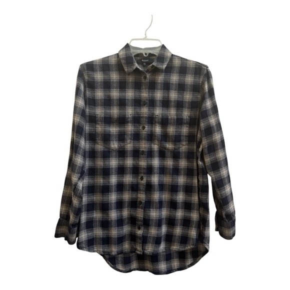 Madewell Plaid Flannel Shirt Blue Cream XS Grunge Streetwear Layering - Picture 2 of 6